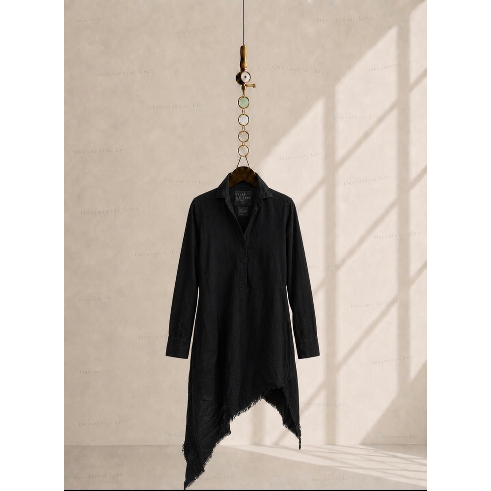 Frank & Eileen Drake Black Moleskin Cotton Asymmetrical Raw Hem Dress XS NWT